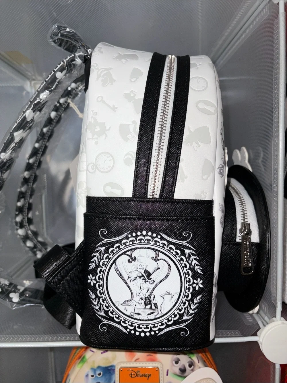 Loungefly Alice in Wonderland Black & White Mini Backpack with Floral Frame